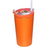 JIVILILM Snack tumbler with lid and straw, stainless steel insulated 2-in-1 travel coffee mug, water bottle with snack cup (Orange, 16 OZ)