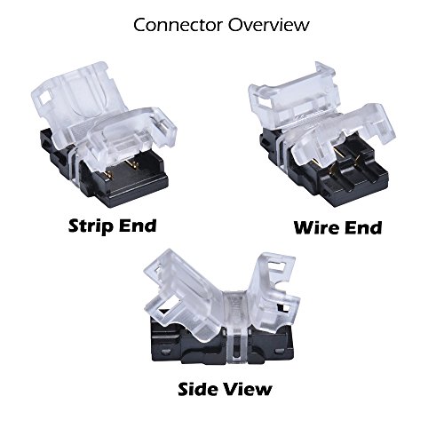 LED Strip Connector Kit 10mm 2 Pin With Extension Wire UL Listed 9.8 Feet/3 Meter 20 Gauge 2 Conductor, SMD5050 Strip to Power Lead and Strip to Strip Jumper, Non-waterproof Use. 5 Connector Packed.