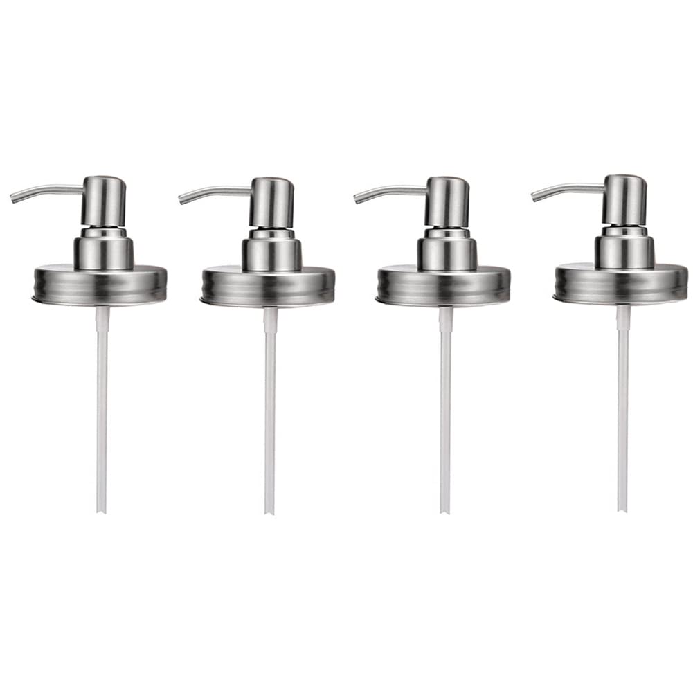 RESFNSE 4 Pack Jar Soap Dispenser Lids with Pumps,Lotion Soap Dispenser Lids for 16Oz Regular Mouth Jar Decor,Silver