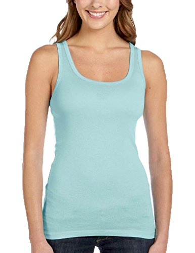 Bella Ladies Sheer Jersey Longer Length Tank Top. 8780 - Small - Powder Blue