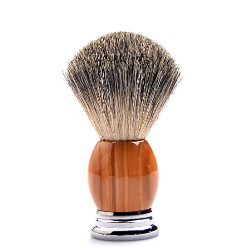 Pure Bager Shaving Brush Faux Wood Resin Handle with Metal Base for Gentle Men Grooming Shave