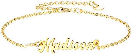 LAOFU Personalized Name Bracelet 18k Gold Plated Link Bracelet, Custom Made Jewelry in Any Name, Gift for Women