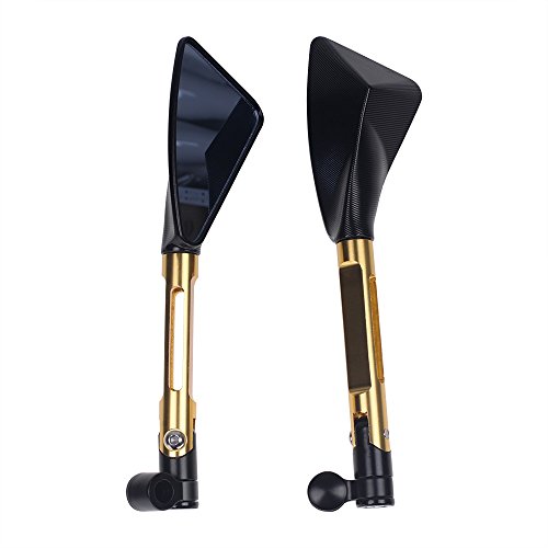 Frenshion Aluminum Universal Motorcycle Rear View Mirrors Blue Glass Curved Rod For Street Bike Sport Bike Scooter CRUISER(Golden) - Thumbnail 2