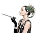 Zivyes 1920s Headpiece Peacock Feather Fascinator Flapper Hair Clip Roaring 20s Accessories for Women