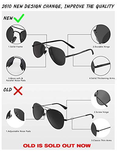 LUENX Aviator Sunglasses for Mens Womens Polarized Black Lens Black Metal Frame 60mm