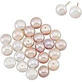 NBEADS 24 Pcs 3 Colors Half Drilled Hole Freshwater Pearl Beads, About 8~8.5mm Half Round Natural Freshwater Pearls Loose Button Cultured Pearls Charms Beads for Earrings Jewelry Making, Grade AA