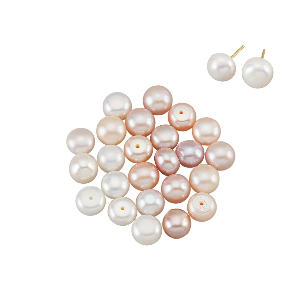 NBEADS 24 Pcs 3 Colors Half Drilled Hole Freshwater Pearl Beads, About 8~8.5mm Half Round Natural Freshwater Pearls Loose Button Cultured Pearls Charms Beads for Earrings Jewelry Making, Grade AA