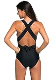 Aleumdr Women's 1PCS Strappy Self Tie Deep Plunge Crisscross Back Swimsuit