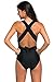 Swimsuit for Women One Piece Sexy Tummy Control Retro V Neck Strappy Bathing Suit L Black