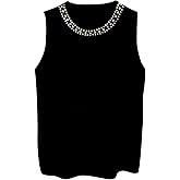 OYOANGLE Women's Plus Size Pearl Beaded Sweater Vest Sleeveless Crewneck Knit Tank Tops