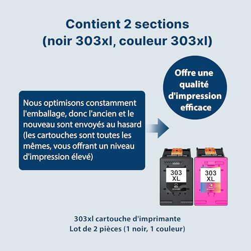 303 303XL Cartridge Replacement for HP 303 Black and Colour Ink 303 XL for HP Envy Photo 6230 7134 6232 6232 6220 6234 Envy 7200e 7220e 7900e 7920e (1 Black, 1 Colour, 2 Pack)