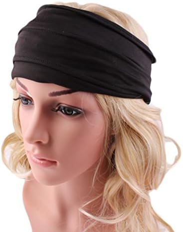 Bigban Wide Headband Yoga Headband Boho Headband Running Headband Womens Hair Accessories Headwrap Nonslip Headband (Black)