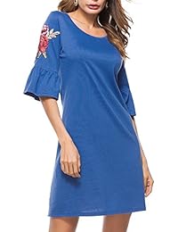 Homeyee - Vestido de bordado Vintage Casual media manga vestido T019