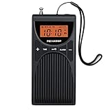 PEAKEEP Portable Pocket Handy FM Radio with Earphone Jack and Beep Alarm, Easy Set Battery Operated