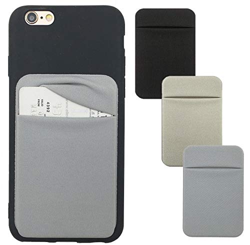 3Pack Cell Phone Card Holder[Double Secure with Pocket for ID/Credit Cards] for Back of Phone,Stick On Card Wallet Sticker Stretchy Lycra Fabric for iPhone,Android All Smartphones-Black&Grey&Silver - Thumbnail 7