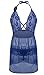 JuicyRose Women's Sexy Lingerie Lace Sleepwear Halter Babydoll V-String Miniskirt (US M=Tag L, Blue)
