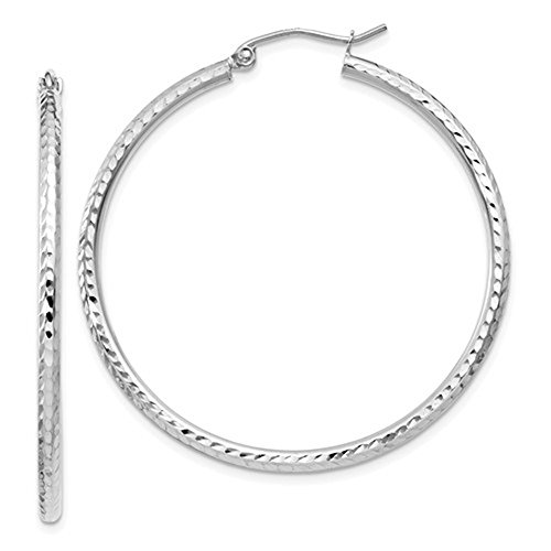 LooptyHoops14k White Gold Diamond-Cut Hoop Earrings, (2mm Tube)