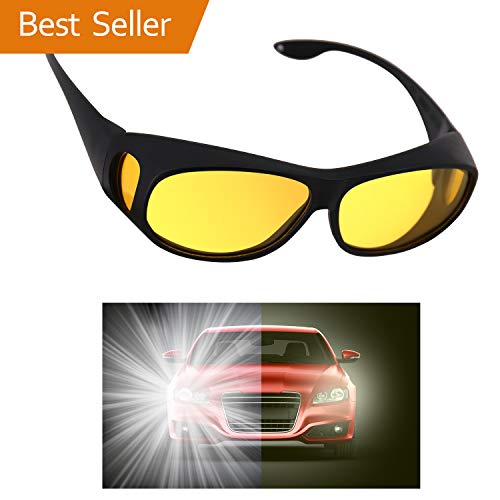 GLTECK Night Driving Glasses, Anti Glare Night Vision Glasses HD Polarized Yellow Tint Fit Over Wrap Around Prescription Eyewear for Men Women (Best Sunglass Tint For Driving)