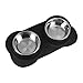 Large Dog Bowls & Mat Set - 2 Large Capacity, Removable Stainless Steel Bowl Set in a Stylish No Mess, No Spill, Non Skid, Silicone Mat. Food & Water Bowls for Medium to Large Dogs - 108oz Black
