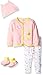 Disney Baby Girls' Winnie the Pooh 4-Piece Bodysuit, Pant, Bib, and Bootie Set, Candy Pink, 3/6