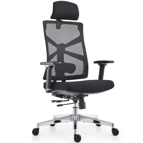 HOLLUDLE Ergonomic Office Chair with Adjustable Backrest, Depth Adjustable Seat, 4D Armrests, Lumbar Support and 2D Headrest, 360° Swivel, Modern Design, Black