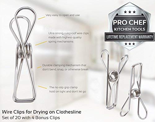 Pro Chef Kitchen Tools Laundry Clothespins Set of 24 Stainless Steel