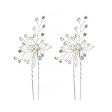 Bridal Hair Pin Stick with Hand-Painted Silver Leaves, Freshwater Pearl and Crystal Sprays also for Bridesmaids (S3)