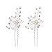 Bridal Hair Pin Stick with Hand-Painted Silver Leaves, Freshwater Pearl and Crystal Sprays also for Bridesmaids 2-Pack (Silvery)