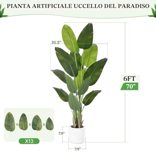 ZEEOZE Artificial Bird of Paradise Plant 180 cm High Fake Tropical Palm Tree for Indoor Outdoor with 13 Leaves Banana Tree Indoor Fake Tree with White Asus for Bed Garden Office Decoration