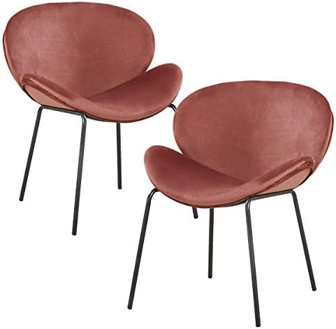 EGGREE Set of 2 Lounge Chair Upholstered Chair Accent Chairs Vintage Velvet Fabric Seat, Metal Legs, Rose