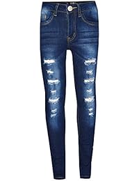 Kids Girls Skinny Jeans Denim Ripped Stretchy Pants Jeggings New Age 3-13 Years