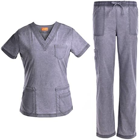 V Neck Stretch Nursing Scrubs Set - Soft Women Scrubs Medical Uniforms Jeanish JS1607 (PEW, S)