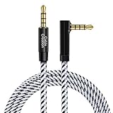 CableCreation 10 Feet 3.5mm TRRS Auxiliary Audio Cable 90 Degree Right Angle 4-Conductor Auxiliary Stereo Cable (Microphone Compatible), Black and White