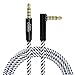 CableCreation 3.5mm TRRS Auxiliary Audio Cable 10FT/3M, 90 Degree Right Angle 4-Conductor Auxiliary Stereo Cable (Microphone) for Car Headphones,Speaker,Tablets,Laptops,Smart Phones, Black and White