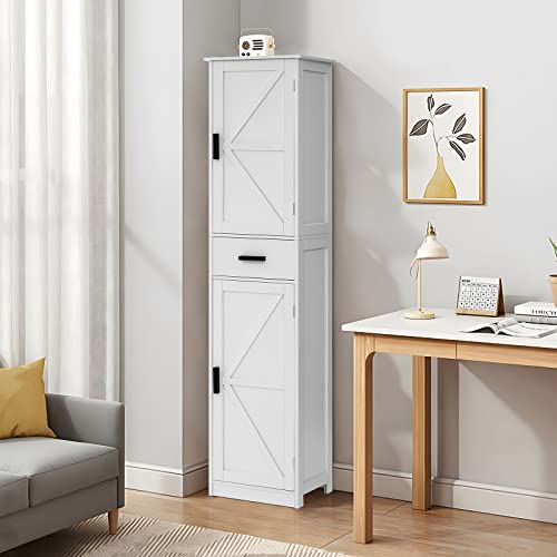 WEENFON 67" H Bathroom Storage Cabinet with 2 Doors & 1 Drawer, Tall Bathroom Cabinet with 6 Shelves, Narrow Bathroom Storage, for Bathroom, Living Room, Kitchen, White, 30×40×170CM