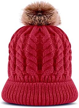 OK99 Baby's Cute Fur Ball Knitted Wool Beanie Pompom Hat (Red, 0-3 Years)