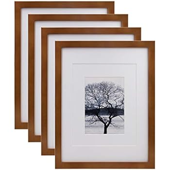 Egofine 11x14 Picture Frames 4 Pack Display Pictures 5x7/8x10 with Mat or 11x14 Without Mat Made of Solid Wood for Table Top Display and Wall Mounting Photo Frame, Light Brown