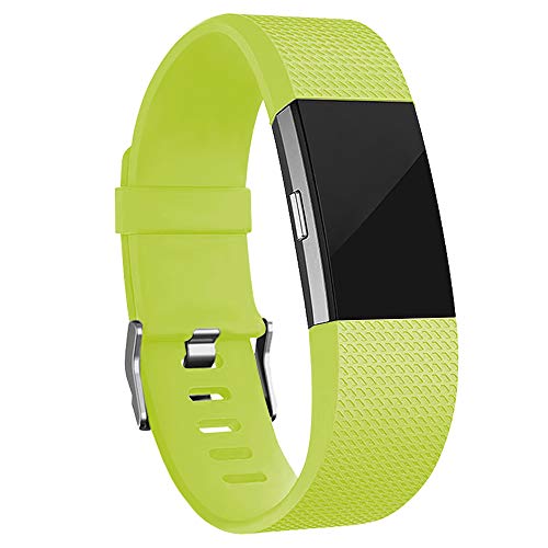 iGK Replacement Bands Compatible for Fitbit Charge 2, Adjustable Replacement Bands with Metal Clasp Classic Edition Green Yellow Small