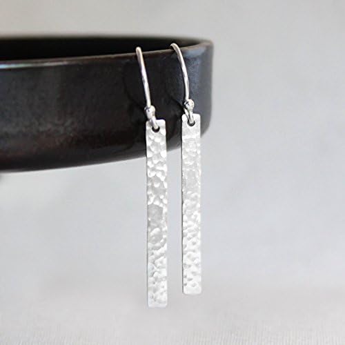 Hammered Skinny Bar Earrings, Sterling Silver Minimalist Line Earrings, Everyday Modern Jewelry