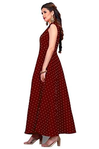 dwarkesh fashion maroon malbari silk full flared semi stitched party wear gown
