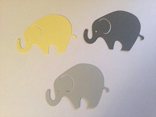 24 Light Gray Dark Gray Yellow Elephant Cutout 3 3/4 Inch Elephant Cut Outs Large Elephant Diecut Elephant Baby Shower Elephant Theme