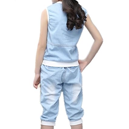 Oushiny Girls Denim T Shirt Capri Jeans 2 Piece Set 2 Styles For 2 12