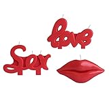 Fun Candles: Lip, Love, Sex Candle Set, Red Color, Set Of 3 Candles Romantic Candles Birthday Candles Novelty Candles