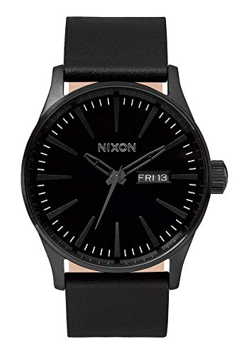 Nixon Men's 'Sentry Leather' Quartz Stainless Steel Sport Watch, Color:Black (Model: A105001)