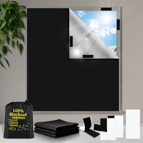 Window Blackout, 300 x 145 cm Sun Protection Window Blackout 100% Opaque, 420D Oxford Blackout Roller Blind, No Drilling, Suitable for Any Size Shape, for Holidays