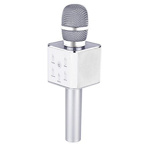 BONAOK Portable Wireless Bluetooth Karaoke Microphone, Gift for Valentine's Day, 3 in 1 Karaoke Speaker Machine for iPhone Apple Android PC and Smartphone(Silver)