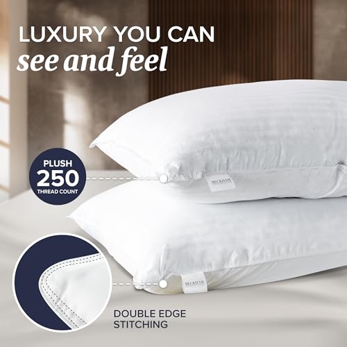 BECKHAM HOTEL COLLECTION BED PILLOWS STANDARD / QUEEN SIZE SET OF 2 – DOWN ALTERNATIVE BEDDING GEL COOLING PILLOW FOR BACK, STOMACH OR SIDE SLEEPERS