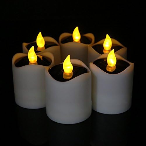 Micandle 6 Pack Solar LED Candles Outdoor Waterproof Solar Tealights Candles for Camping,Home,Window,Yard Decor(Charged 4-8 Hours Can Use 5-10 Hours),Amber yellow Flickering
