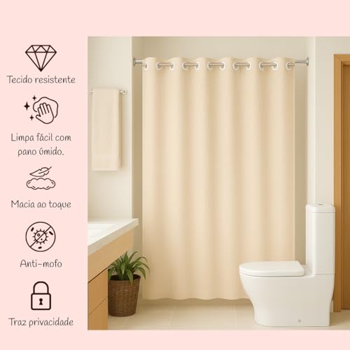 Cortina Para Box de Banheiro em PVC Impermeável e Antimofo - 1,38 x 2m BEGE
