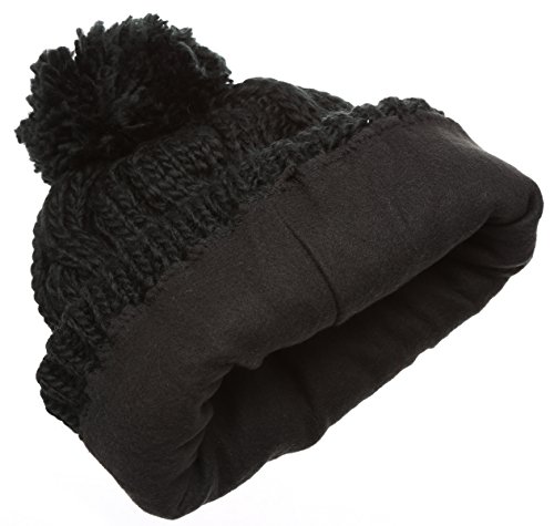 Women's Oversized Cable Knit Beanie Hat With Pom Pom | Fleece Lined, Thick & Cozy - View #9
